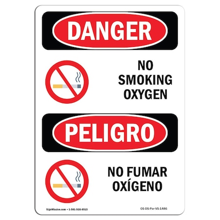 Signmission OSHA Sign, No Smoking Oxygen Bilingual, 18in X 12in Rigid Plastic, 12" W, 18" L, Bilingual Spanish OS-DS-P-1218-VS-1486
